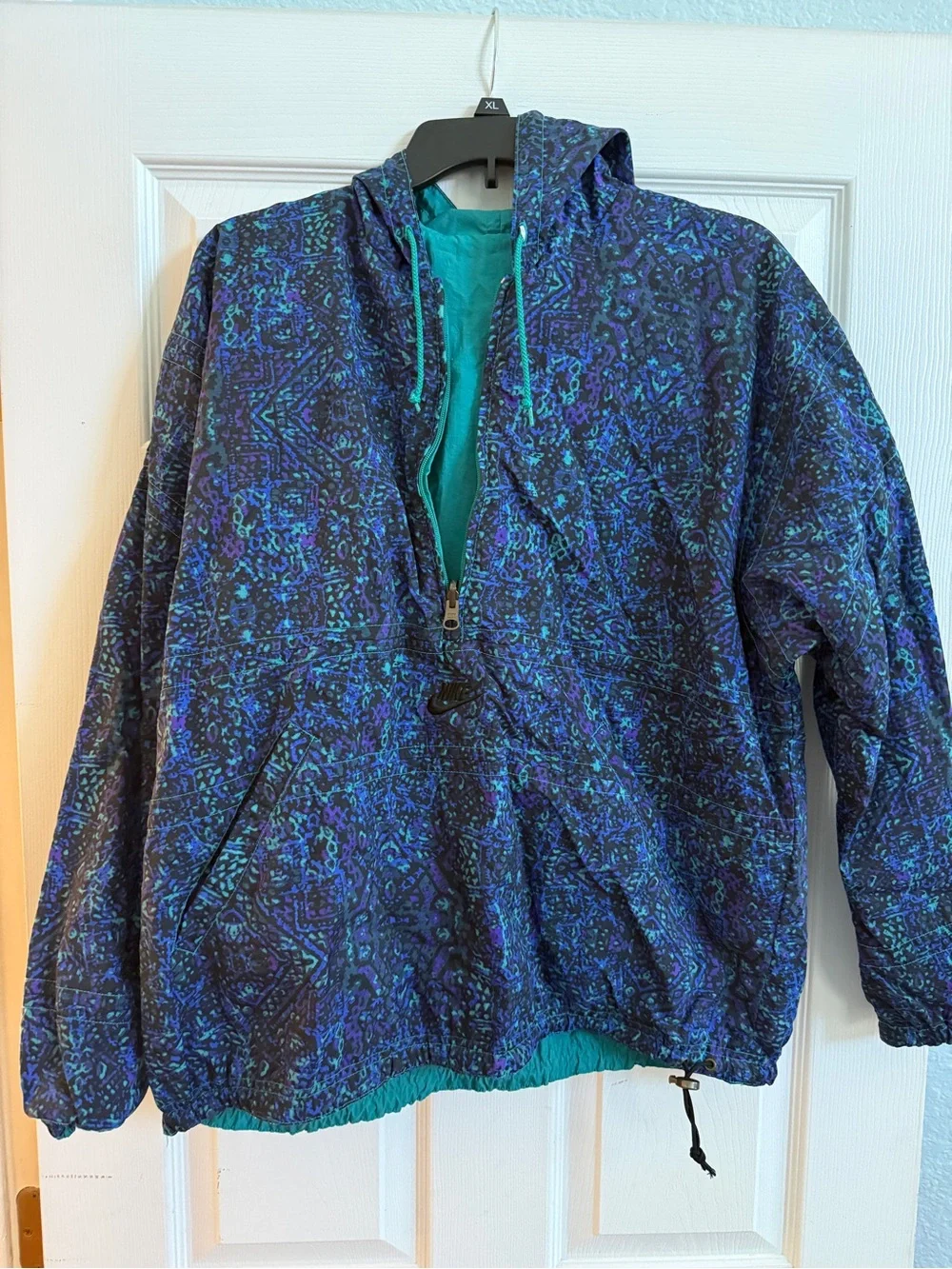 Vintage 90s Nike Half Zip Hooded Windbreaker Anorak Jacket Blue Teal Purple L